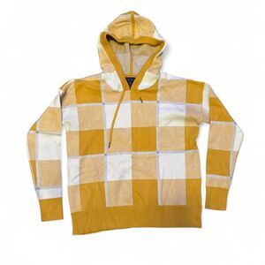 Rachel Roy Women’s Medium Mustard Yellow Plaid Hooded Sweater Pullover Hoodie